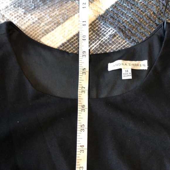 Sandra Darren Womens Fit and Flare Dress Sz 14 Black Faux Leather Elbow Sleeves - Picture 10 of 10